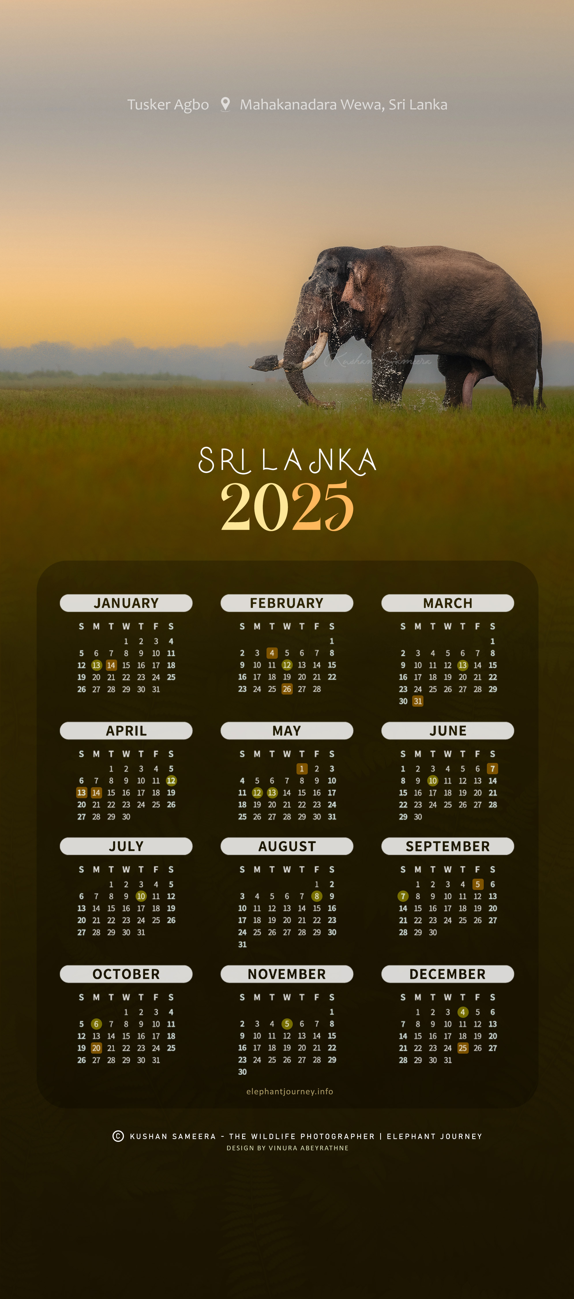 Sri Lanka Wildlife Calendar 2025